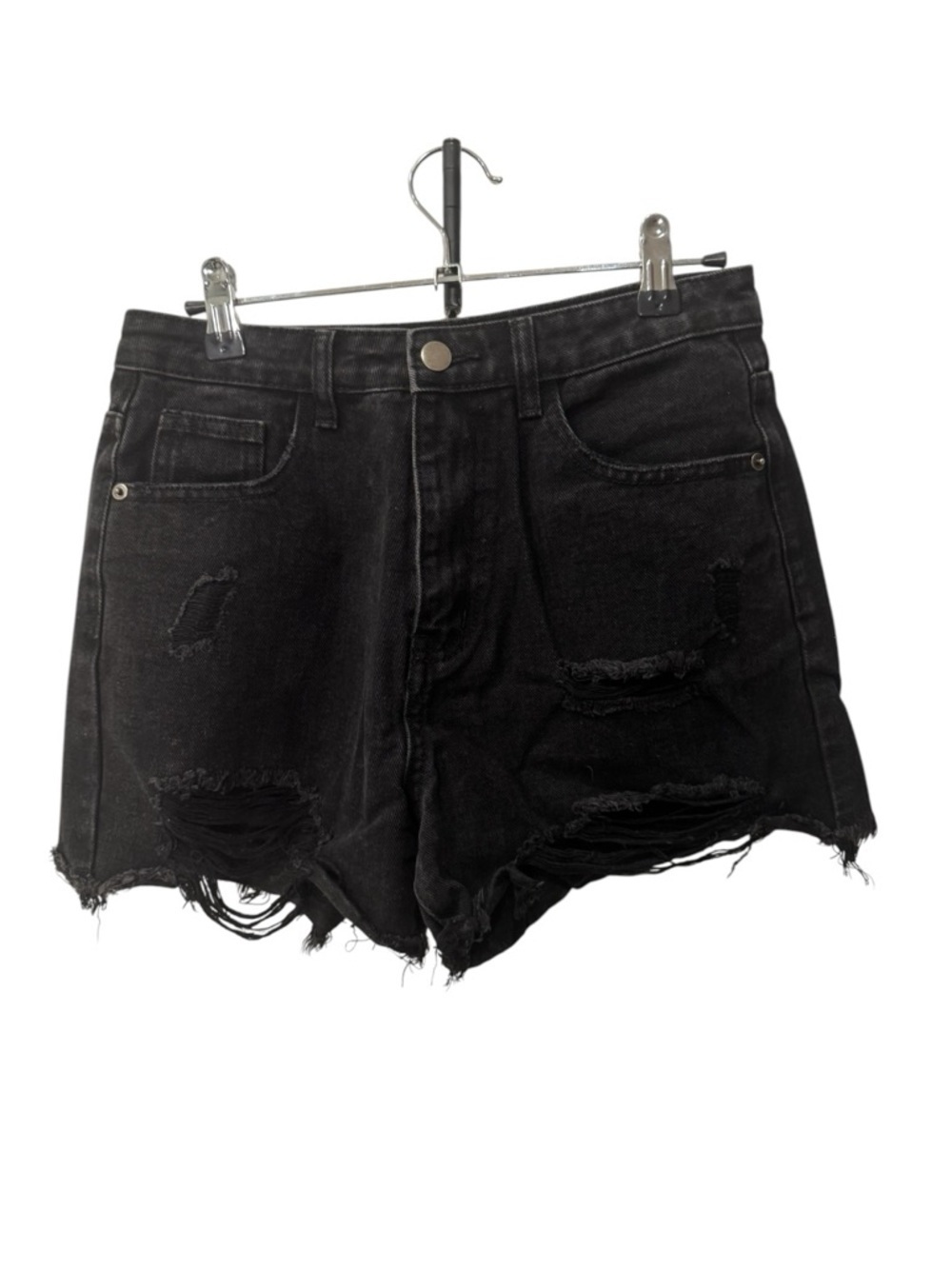 Pretty little thing black distressed denim shorts size UK 10 US 6